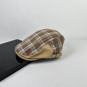 Plaid Brown and Tan Women's Newsboy Cap